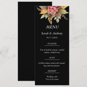 Fall Black Autumn Floral Fall Wedding Food  Menu