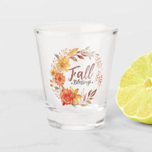 Fall Blessings – Autumn Leaves & Floral Wreath Shot Glass