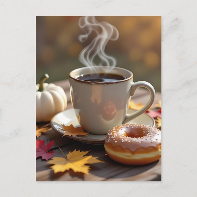 Fall Blessings, Warm Coffee and a Doughnut Postcard (Front)
