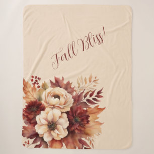 Fall Bliss-Watercolor Cream and Red Flowers- Sherpa Blanket