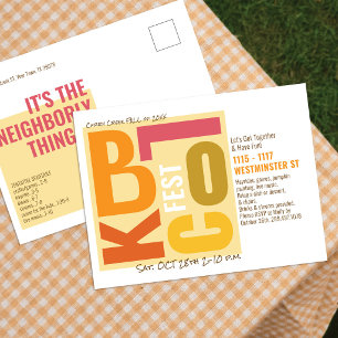 Fall Block Fest Retro Type Neighbourhood Event Postcard