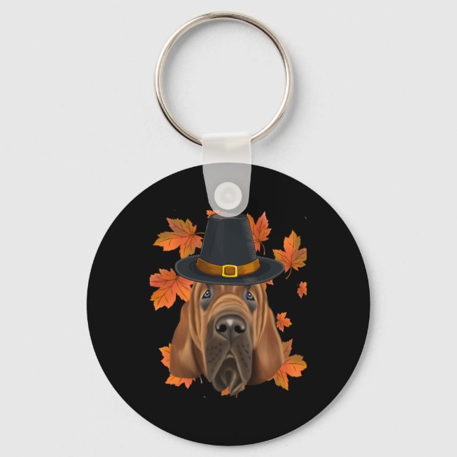 Fall Bloodhound Pilgrim Thanksgiving  Key Ring (Front)