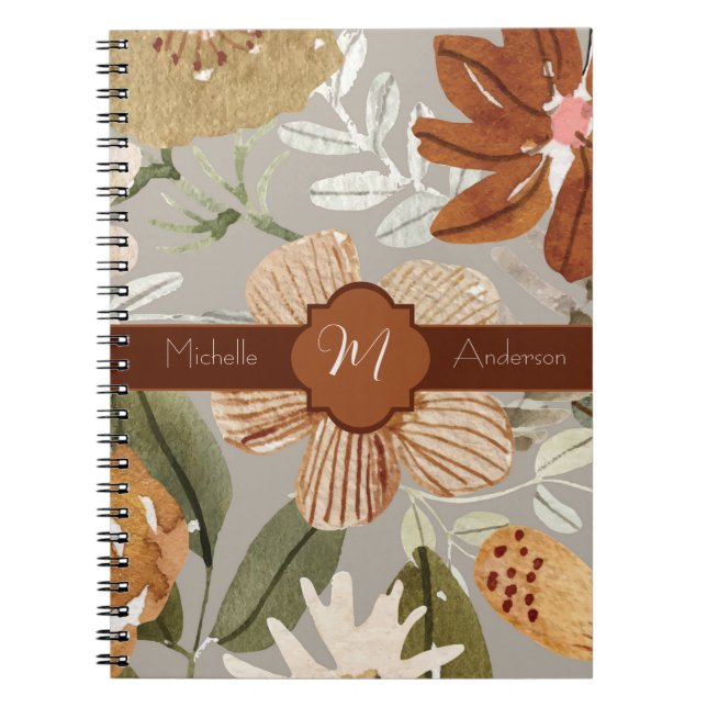 Fall Blooms on Taupe Spiral Notebook (Front)