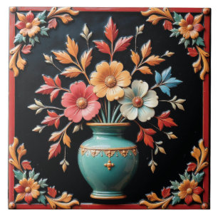 Fall Blossoms in the Jade Pot Ceramic Tile