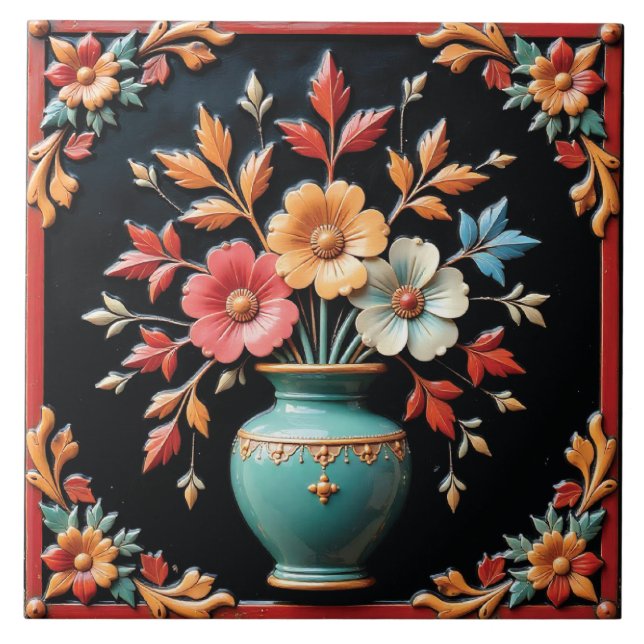 Fall Blossoms in the Jade Pot Ceramic Tile (Front)