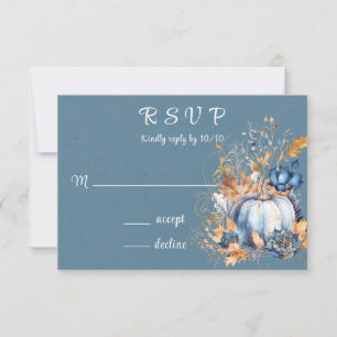 Fall Blue and Orange Pumpkin Peony RSVP Card