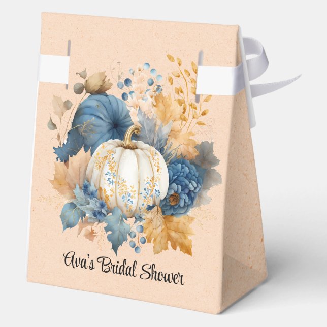 Fall Blue and Orange Pumpkin Peony Wedding Favour Box (Back)