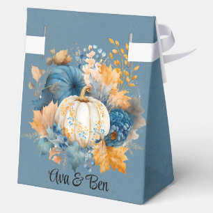 Fall Blue and Orange Pumpkin Peony Wedding Favour Box
