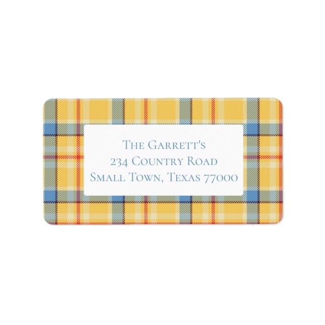Fall Blue and Yellow Plaid Personalised Address Label (Front)