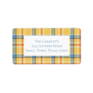 Fall Blue and Yellow Plaid Personalized Address Label
