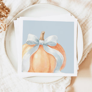 Fall Blue Bow Pumpkin Baby Shower Napkin