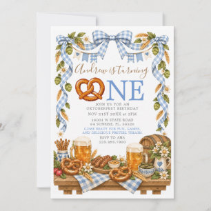 Fall Blue Pretzel Oktoberfest First Birthday Invitation