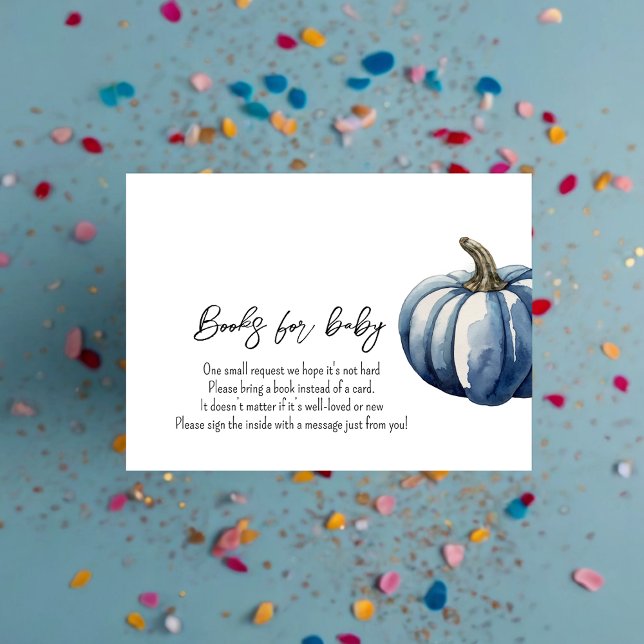 Fall Blue Pumpkin Baby Shower Books for Baby Enclosure Card (Creator Uploaded)