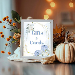 Fall Blue Pumpkin Boy Baby shower Gift & Card Sign