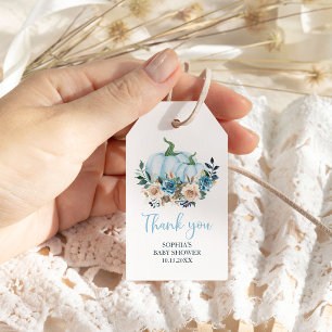 Fall Blue Pumpkin Boy Baby Shower Gift Tags