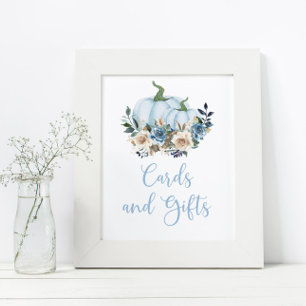 Fall Blue Pumpkin Boy Shower Cards and Gifts Poster