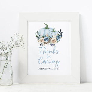 Fall Blue Pumpkin Boy Shower Thanks for Coming Poster