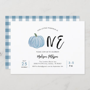 Fall Blue Pumpkin First Boy Birthday Party Invitation