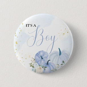 Fall Blue Pumpkin Floral Boy Baby shower 6 Cm Round Badge