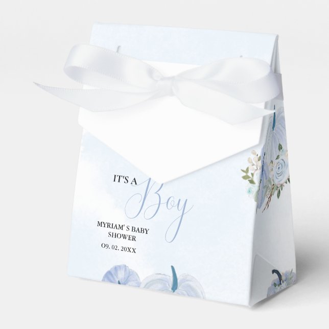 Fall Blue Pumpkin  Floral Boy  Baby shower  Favour Box (Front Side)