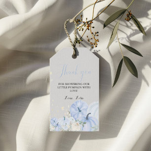 Fall Blue Pumpkin Floral Boy Baby shower Gift Tags