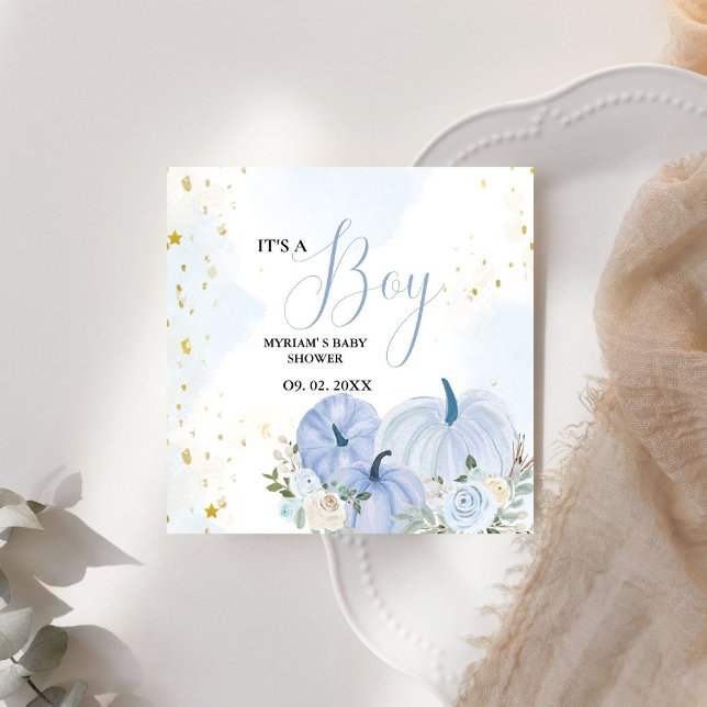 Fall Blue Pumpkin  Floral Boy  Baby shower  Napkin (Creator Uploaded)