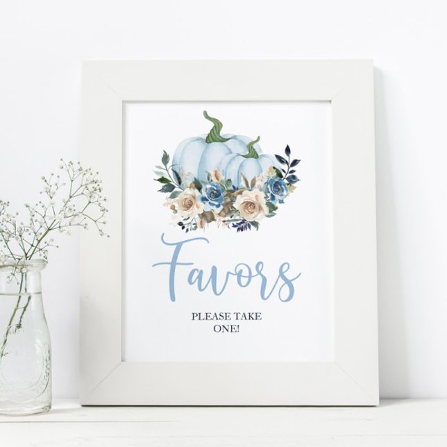 Fall Blue Pumpkin Floral Boy Shower Favours Poster (Creator Uploaded)