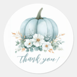 Fall Blue Pumpkin Floral Eucalyptus Baby Shower Classic Round Sticker