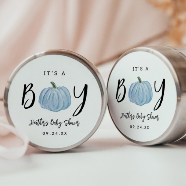 Fall Blue Pumpkin It's A Boy Baby Shower  Classic Round Sticker (Creator Uploaded)