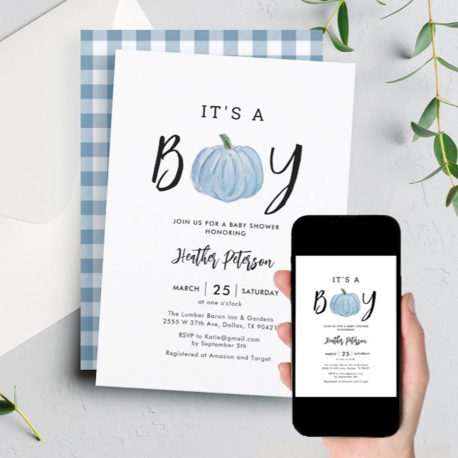 Fall Blue Pumpkin It's A Boy Baby Shower  Invitation (Creator Uploaded)