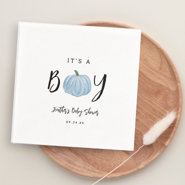 Fall Blue Pumpkin It's A Boy Baby Shower  Napkin (Creator Uploaded)