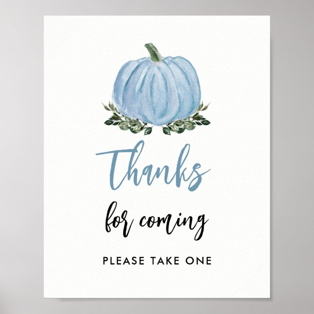 Fall Blue Pumpkin Thanks For Coming Favour Sign (Front)