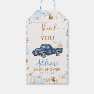 Fall Blue Pumpkin Truck Baby Shower Gift Tag