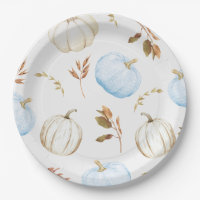 Fall Blue White Pumpkins Baby Shower