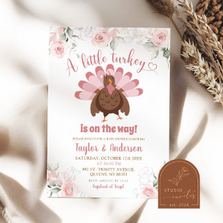 Fall Blush Pink Girl Turkey Baby Shower Invitation