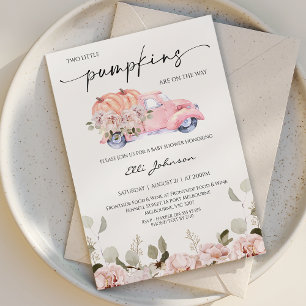 Fall Blush Twin Feminine Pumpkin Baby Shower Invitation