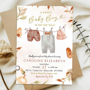 Fall Bohemian Warm Tone Boy Clothes Baby Shower Invitation