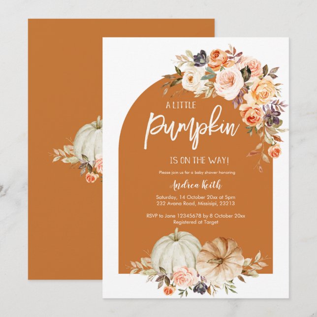 Fall Boho Arch pumpkin burnt orange baby shower Invitation (Front/Back)