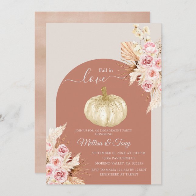 Fall Boho Arch Pumpkin Falling in love   Invitation (Front/Back)
