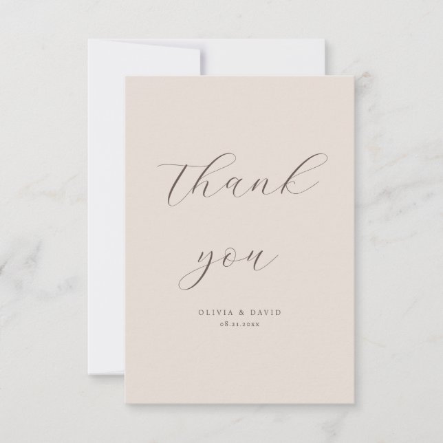 Fall Boho Beige Simple Modern Script Wedding Photo Thank You Card (Front)