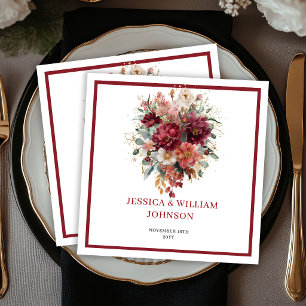 Fall Boho Burgundy Flowers Marsala Greenery Weddin Napkin