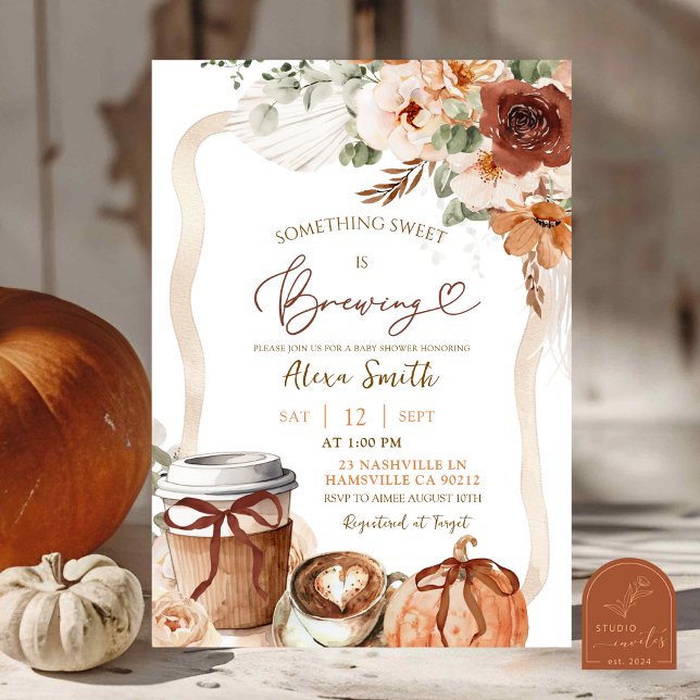 Fall Boho Coquette Pumpkin Coffee Baby Shower  Invitation (Creator Uploaded)
