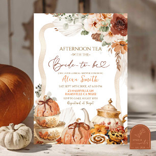Fall Boho Coquette Pumpkin Tea Party Bridal Shower Invitation
