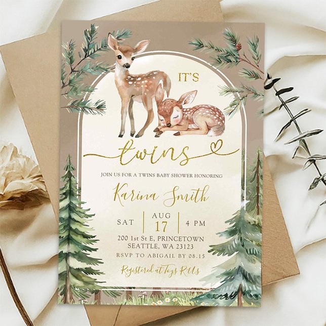 Fall Boho Deer Twins Woodland Baby Shower Invitation (Creator Uploaded)