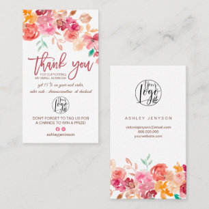 Fall boho floral watercolor logo order thank you business card