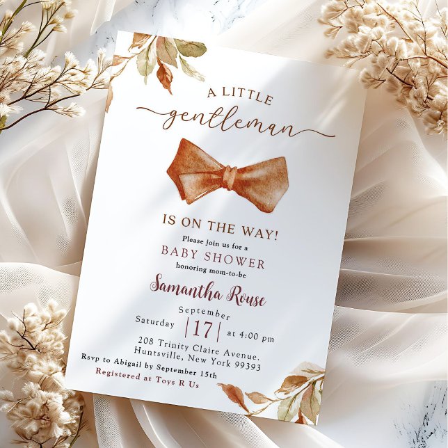Fall Boho Gentleman Bow Tie Baby Shower Invitation (Creator Uploaded)