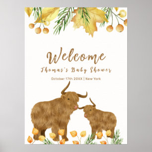 Fall Boho Highland Cow Baby Shower Welcome Poster
