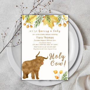 Fall Boho Holy Cow Highland Cow Baby Shower  Invitation