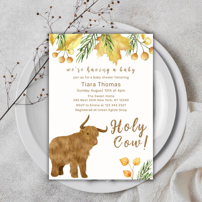 Fall Boho Holy Cow Highland Cow Baby Shower  Invitation (Fall Boho Holy Cow Highland Cow Baby Shower Invitation)