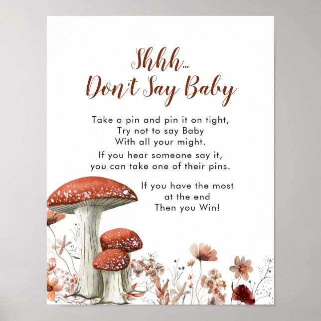 Fall Boho Mushroom Floral Don't Say Baby Sign (Front)